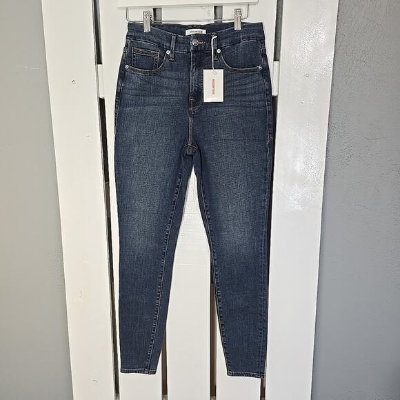 Good American Womens Good Legs Crop Jeans 8/29 Blue Denim Stretch Skinny - Picture 1 of 8